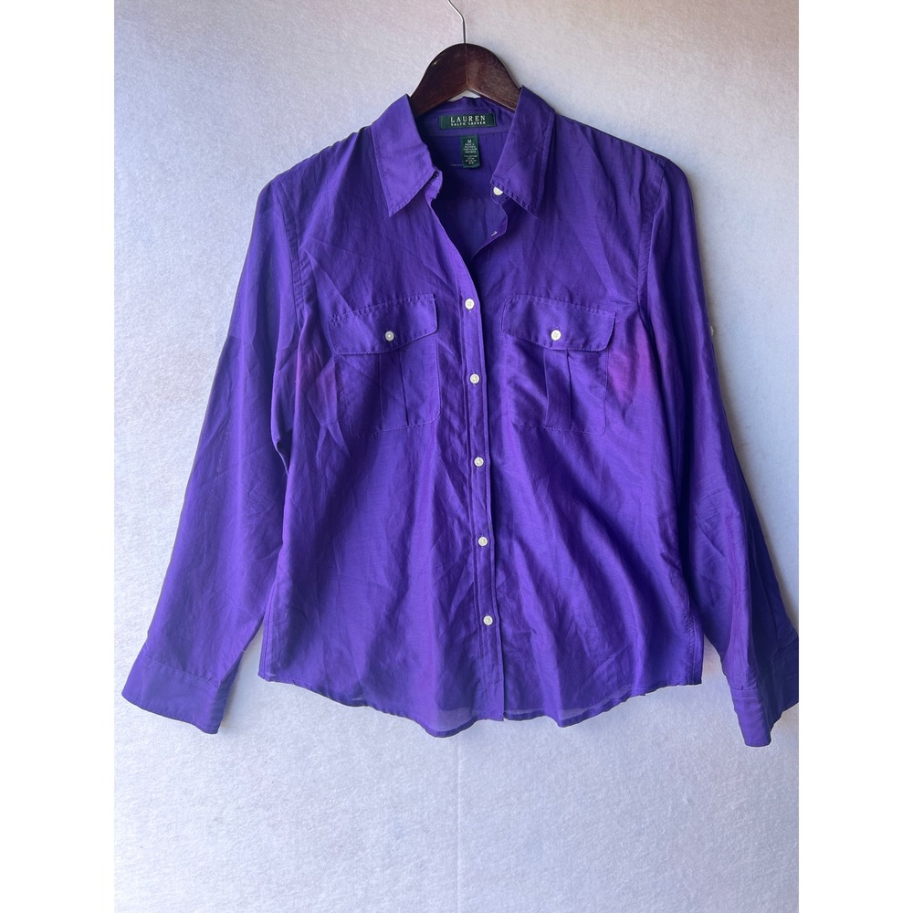 Lauren Ralph Lauren Purple Cotton Silk Blend Button Down Shirt Womens Medium